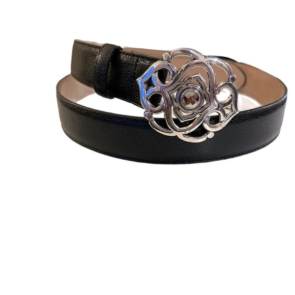 Brighton Leather Belt Women’s XL Black Slive Ornate Buckle Swarovski Crystal - Picture 1 of 3